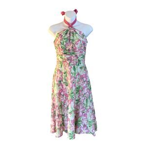 Lilly Pulitzer Silk Vintage Label Halter Dress Floral Pink Cottagecore Women‎ 8